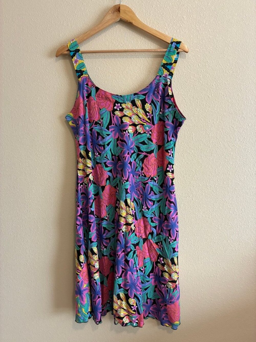 Vintage Rainbow Jo Women's Pink Purple Floral Dress Size Large